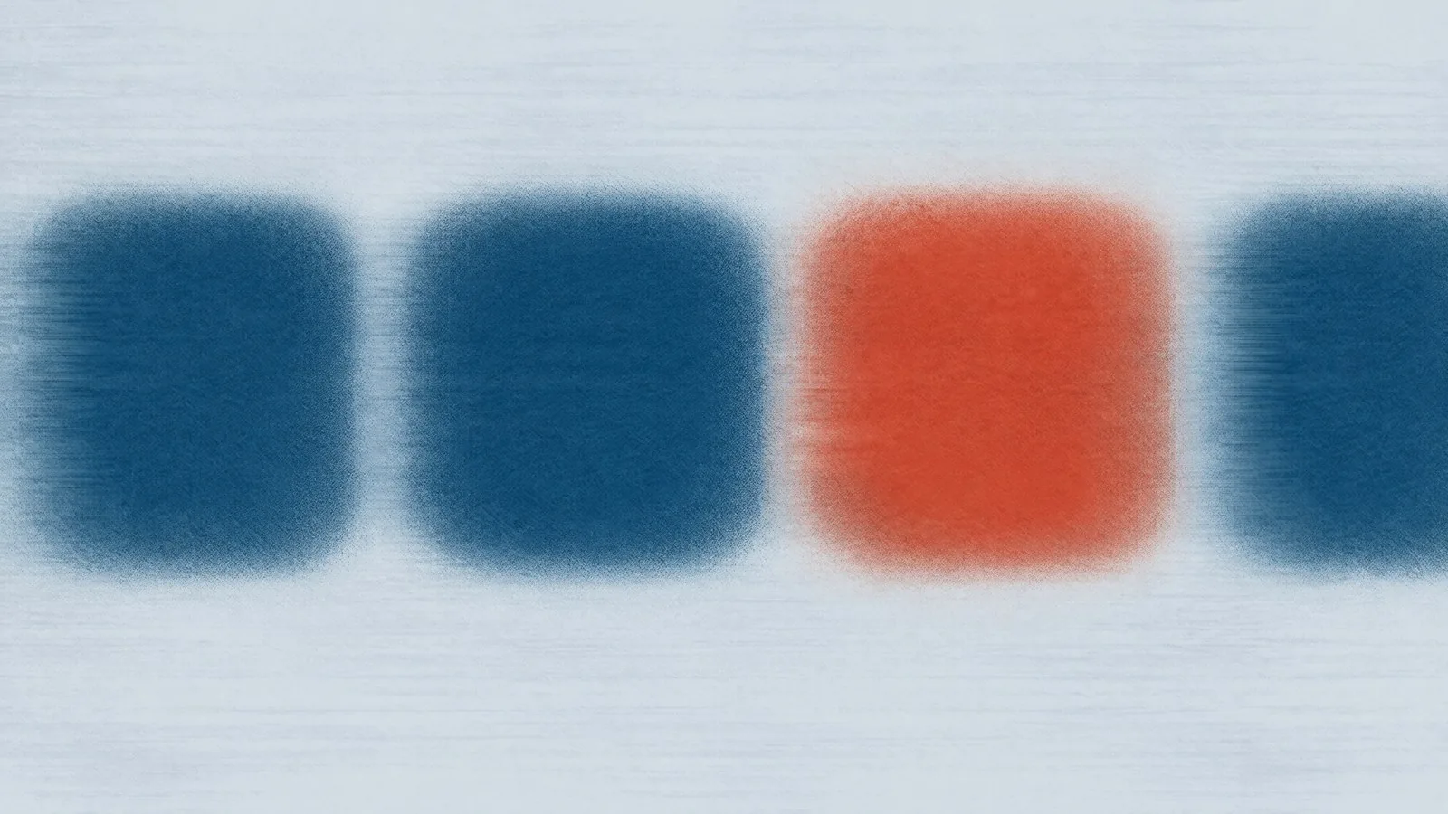 Abstract cover illustration for weight loss programmes for men: four soft blue squares in a row, one orange, on a pale grey ground.
