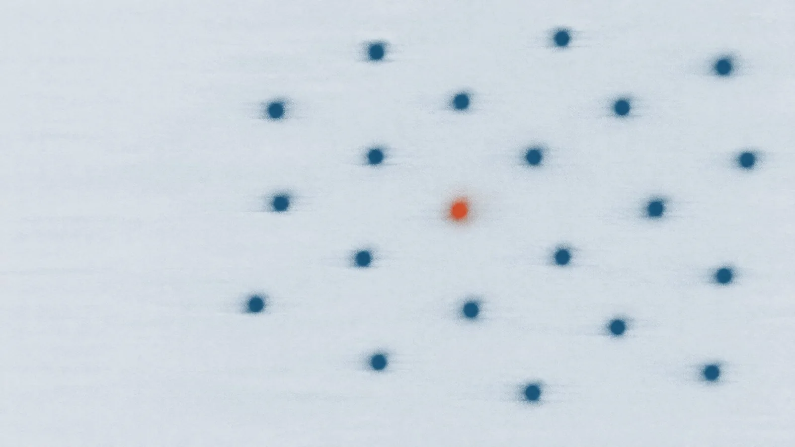 Abstract cover illustration for high cholesterol warning signs in men: a scatter of small soft blue dots with one orange dot among them, on a pale grey ground.