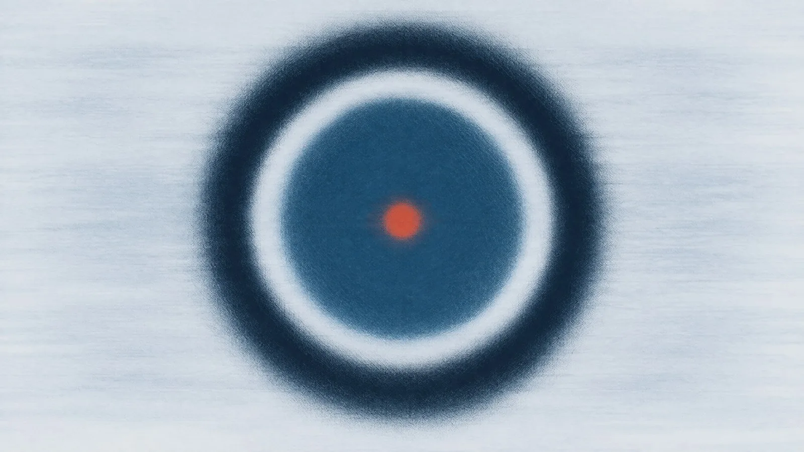 Abstract cover illustration for Mounjaro results for men in clinical trials: a soft blue circle inside a dark navy ring with an orange dot at the centre.