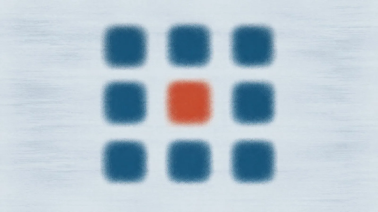 Abstract cover illustration for a guide to Wegovy dosage, side effects and efficacy: nine soft blue squares in a grid, one of them orange.